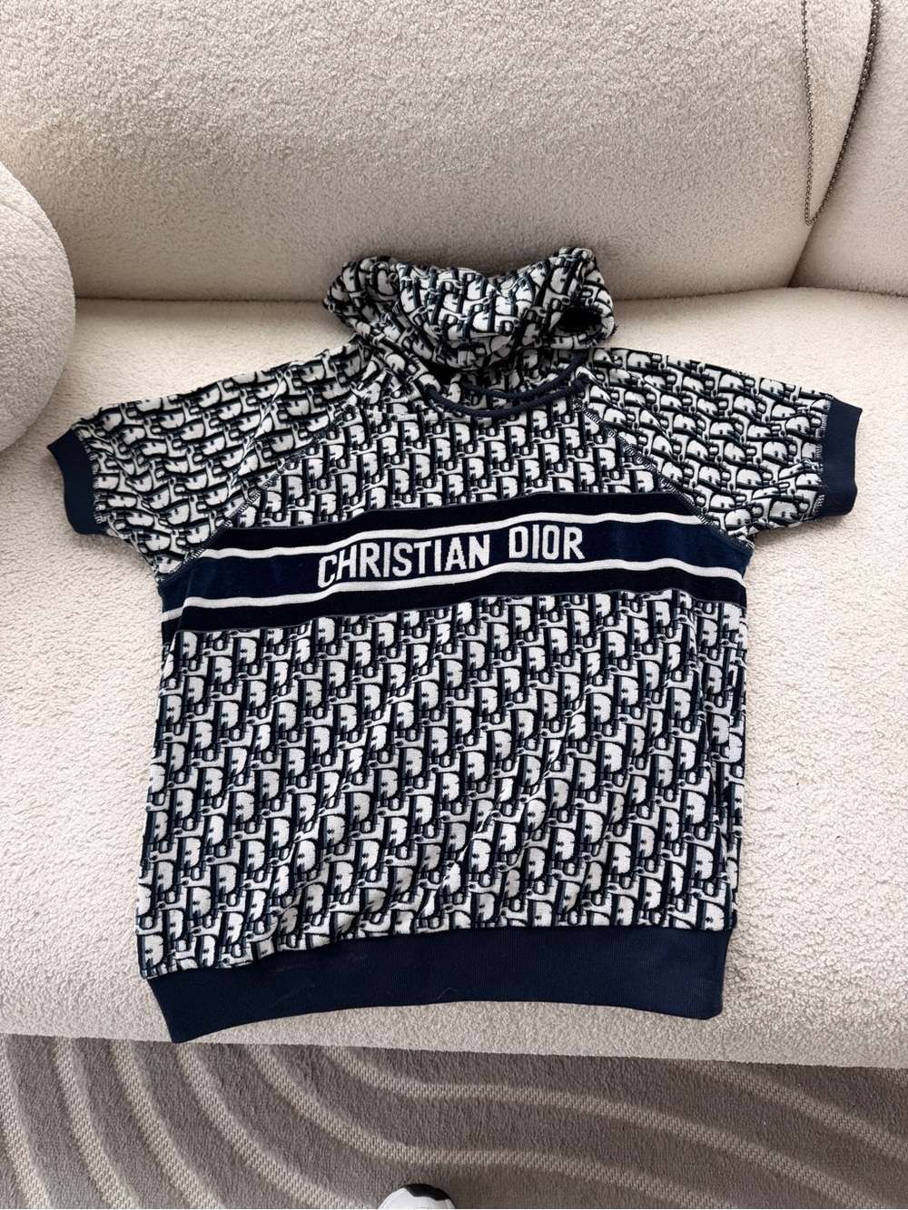 Christian Dior Navy & White Monogram velour Top